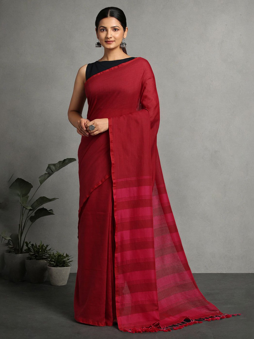 

ArtEastri Pure Cotton Saree with Blouse piece, Rust