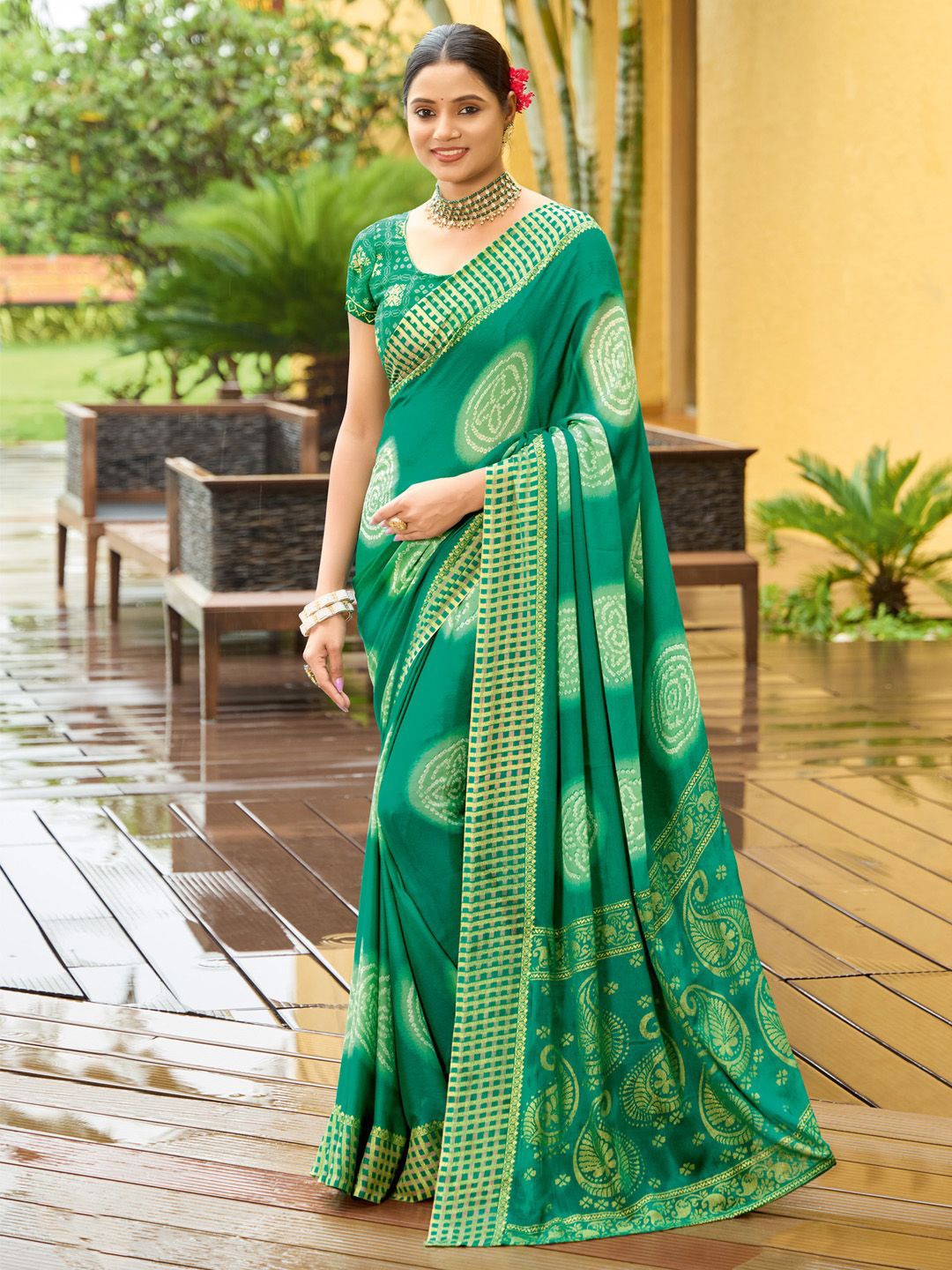 

Anouk Bandhani Poly Georgette Bandhani Saree, Teal