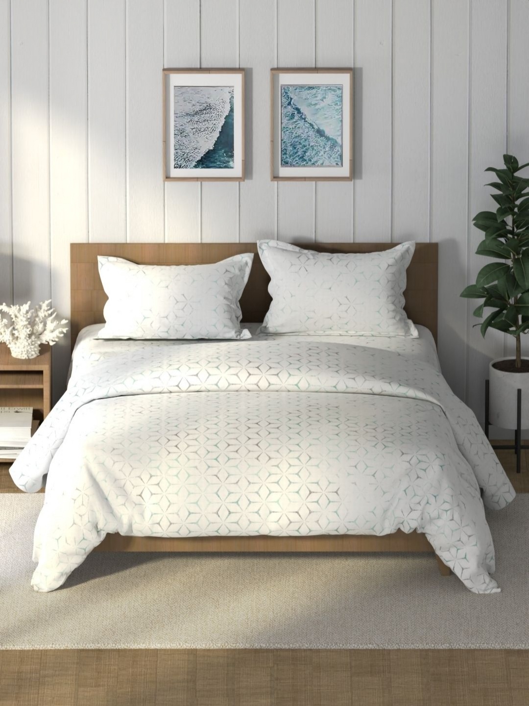 

Nautica Green & White Geometric 4 Piecres Pure Cotton AC Room Double Queen Bedding Set