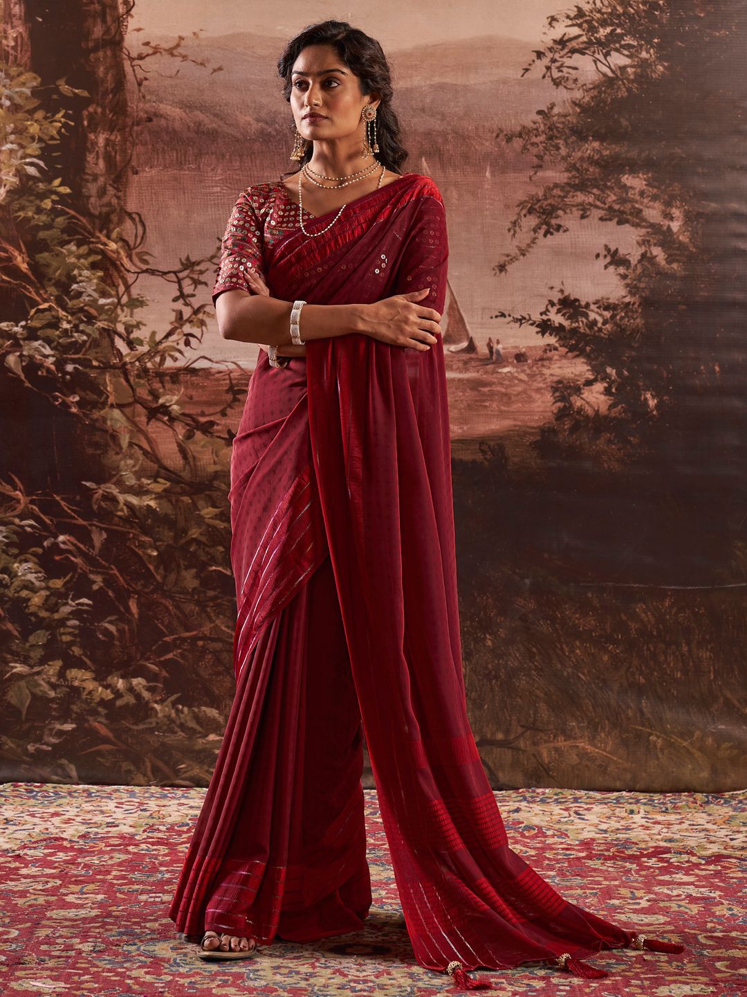 

Panzora Woven Design Saree, Maroon