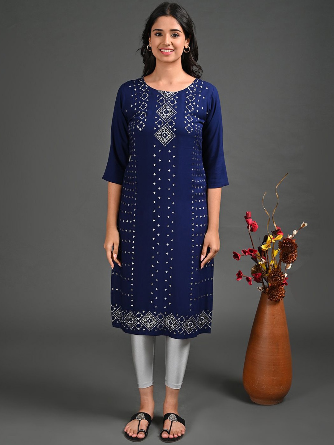 

GOLDSTROMS Ethnic Motifs Printed Straight Kurta, Blue