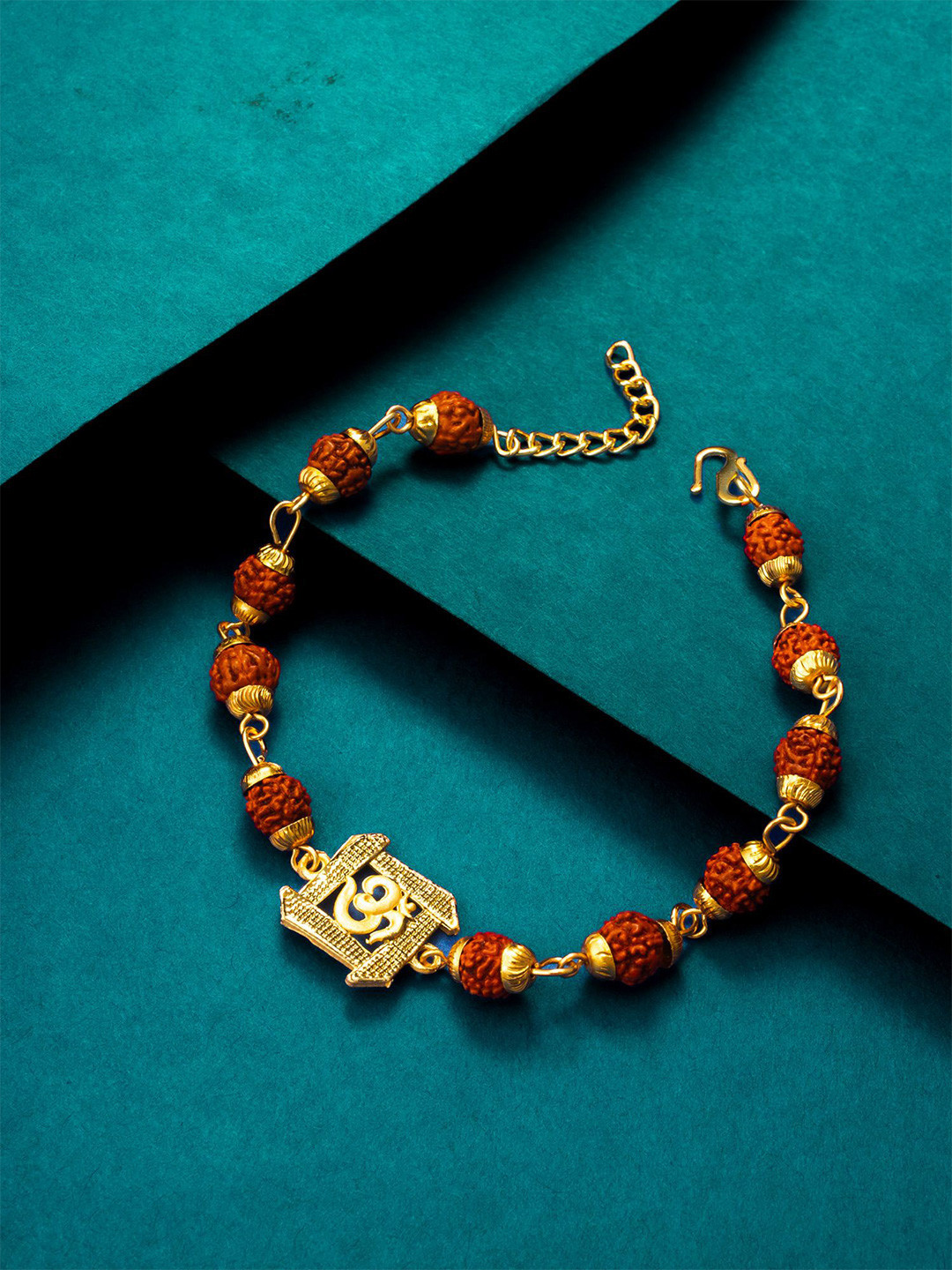 

aadita Gold-Plated Rudraksh Om Link Bracelet