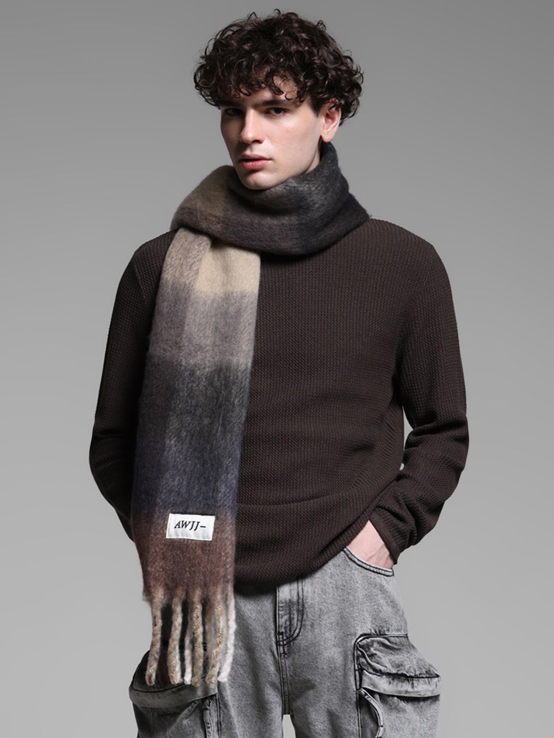 

Jack & Jones Men Solid Knitted Cotton Pullover Sweater, Brown