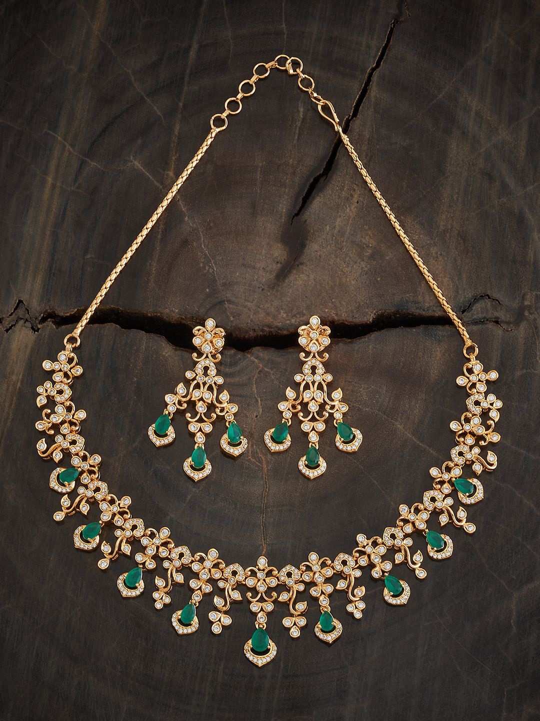 

Kushal's Fashion Jewellery Gold-Plated Stones-Studded Necklace and Earrings