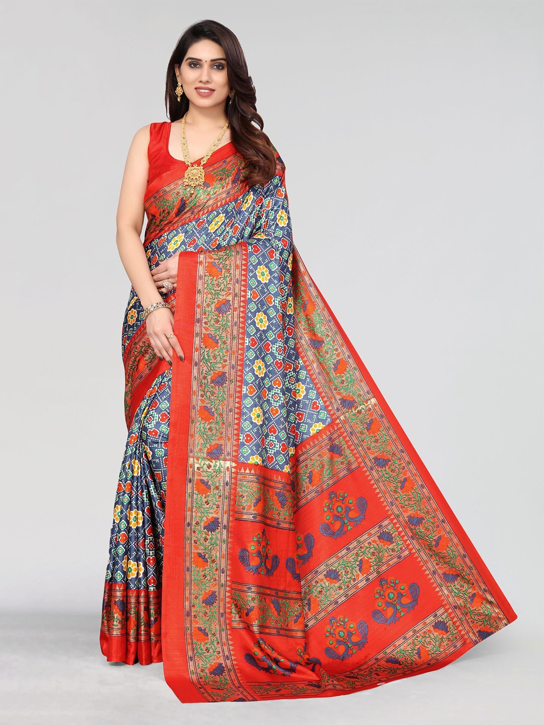 

VIRICA Floral Printed Phulkari Saree, Grey