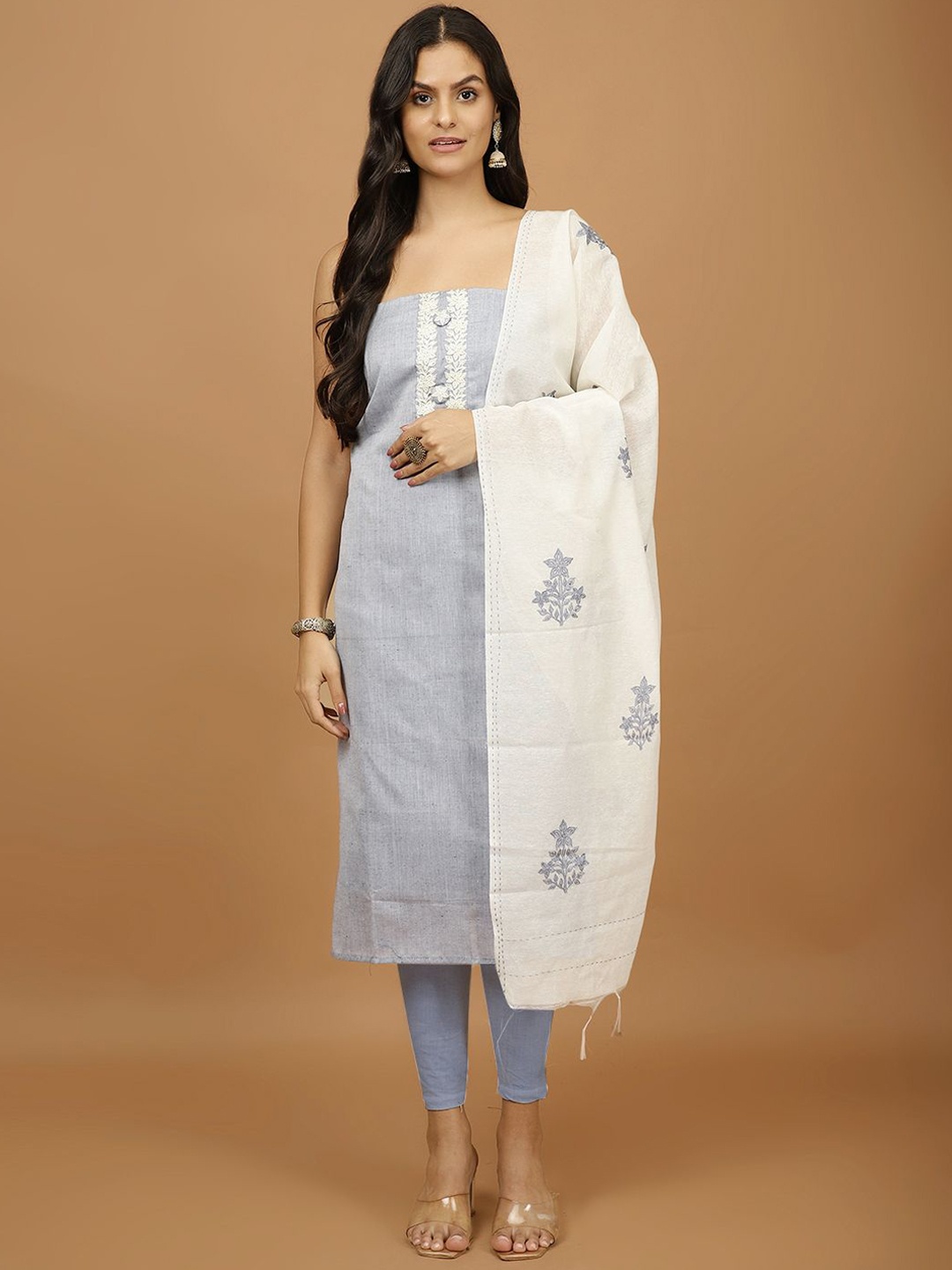 

Meena Bazaar Sequinned Unstitched Dress Material, Grey