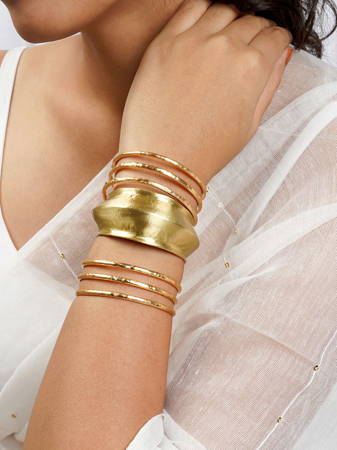 

TEEJH Set Of 3 Stacked Cuff Bracelet, Gold