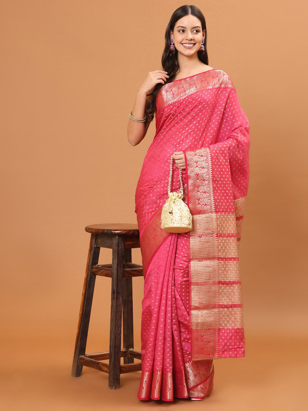 

Meena Bazaar Woven Design Zari Saree, Pink