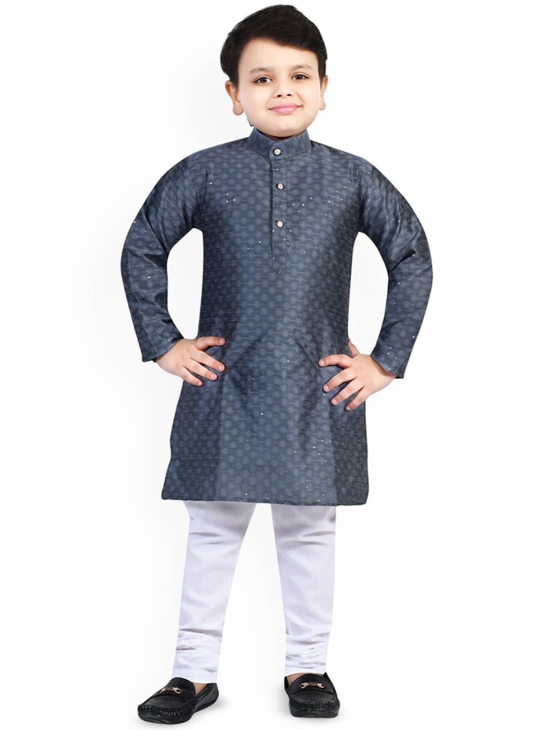 

Arshia Fashions Boys Ethnic Motifs Printed Mandarin Collar Straight Kurta with Pyjamas, Grey