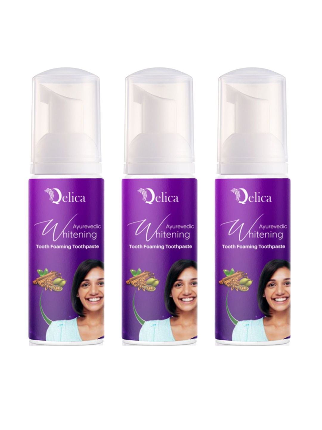 

Qelica Set Of 3 Ayurvedic Teeth Whitening Foam Toothpaste-60ml Each, Purple