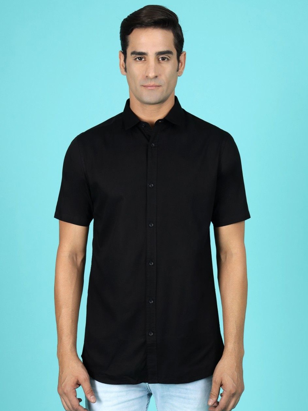 

Gavin Paris Men Original Spread Collar Solid Cotton Casual Shirt, Black