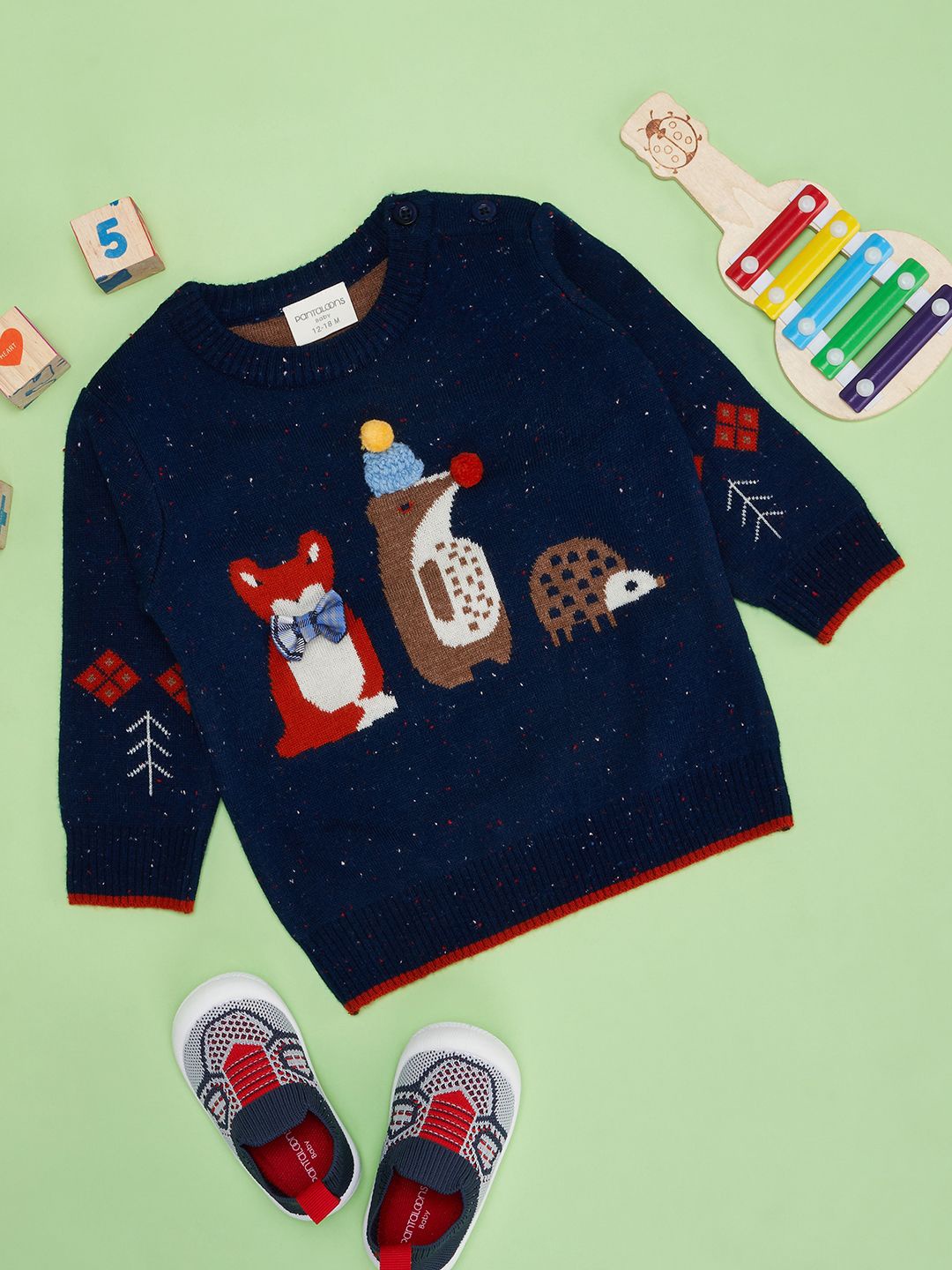 

Pantaloons Baby Boys Printed Pullover, Navy blue