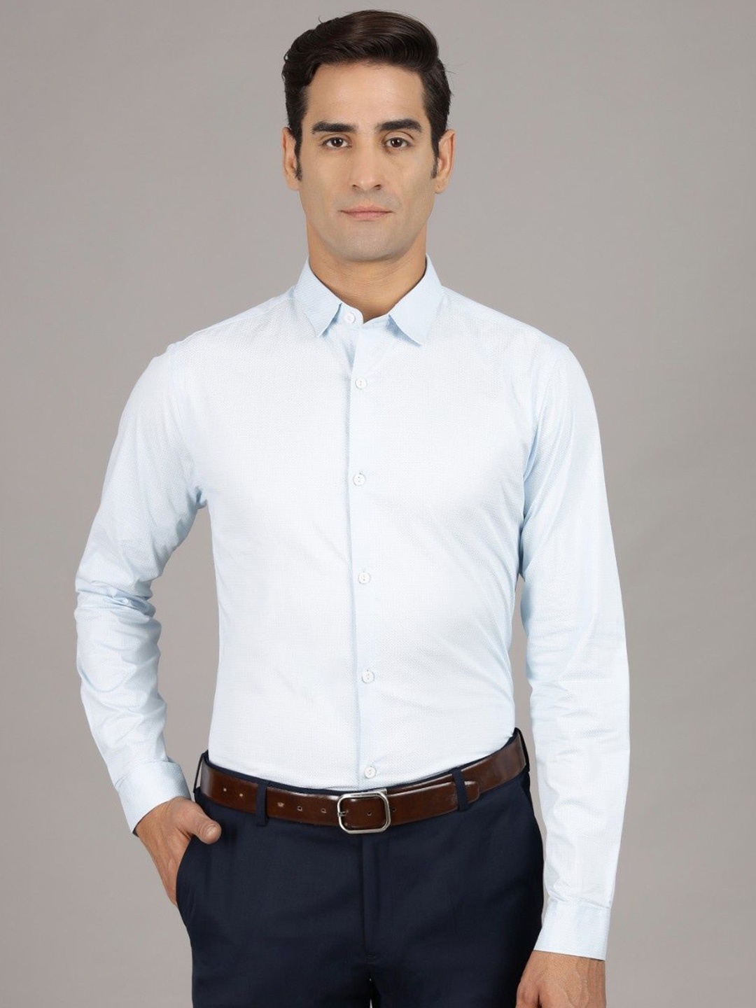 

Gavin Paris Men Original Spread Collar Textured Cotton Semiformal Shirt, Blue