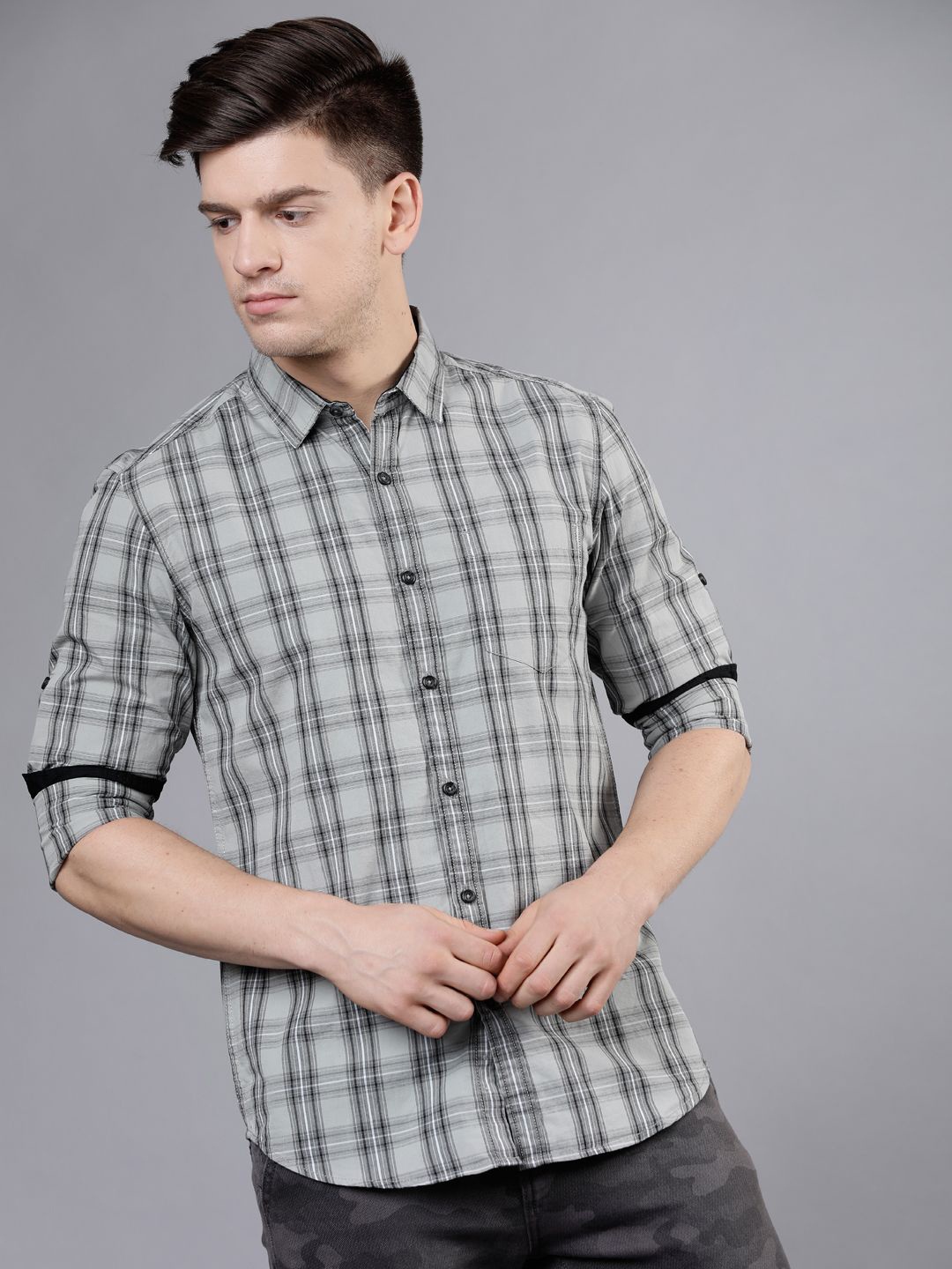 

LOCOMOTIVE Checked Casua Slim Fit Shirt, Grey