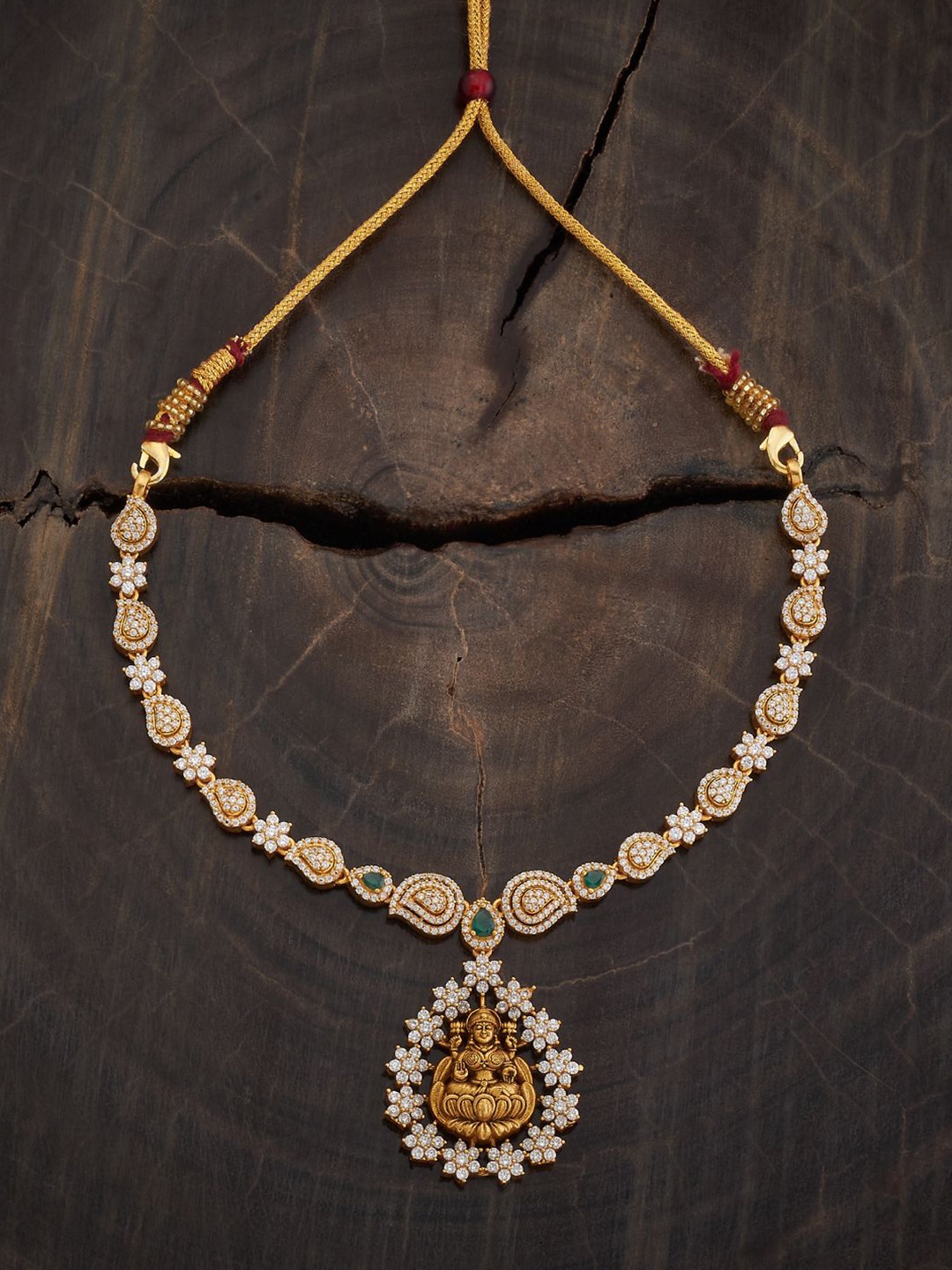 

Kushal's Fashion Jewellery 92.5 Pure Silver Gold-Plated Stone Studded Temple Necklace