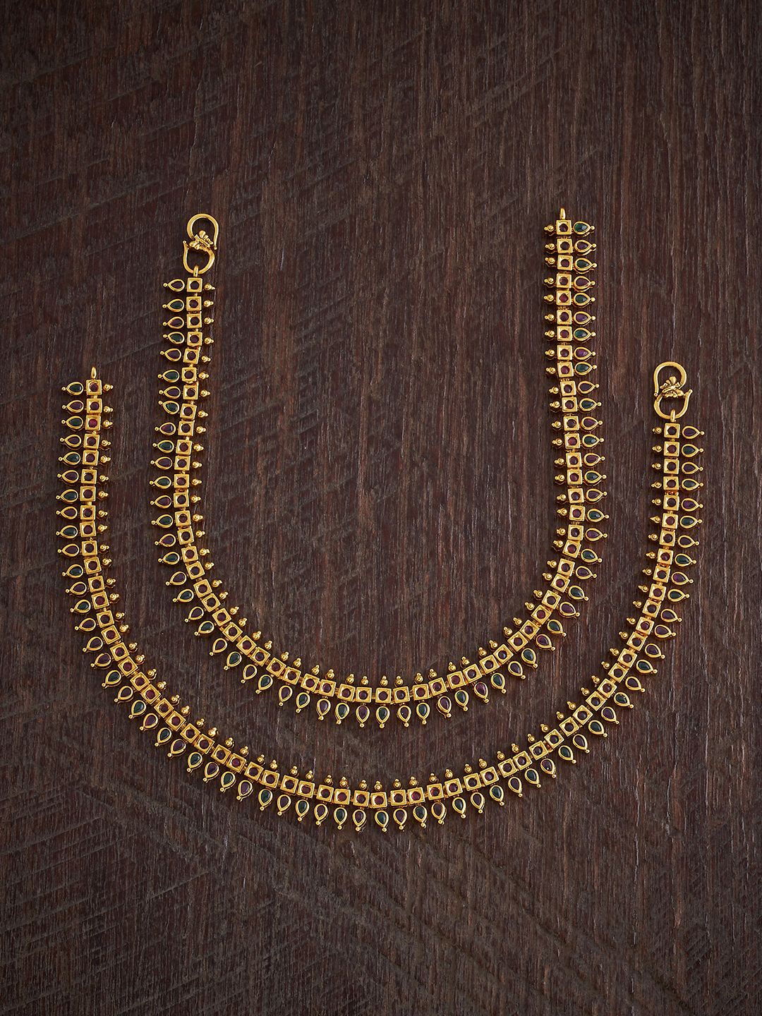 

Kushal's Fashion Jewellery Set Of 2 Gold-Plated Copper Antique Anklet