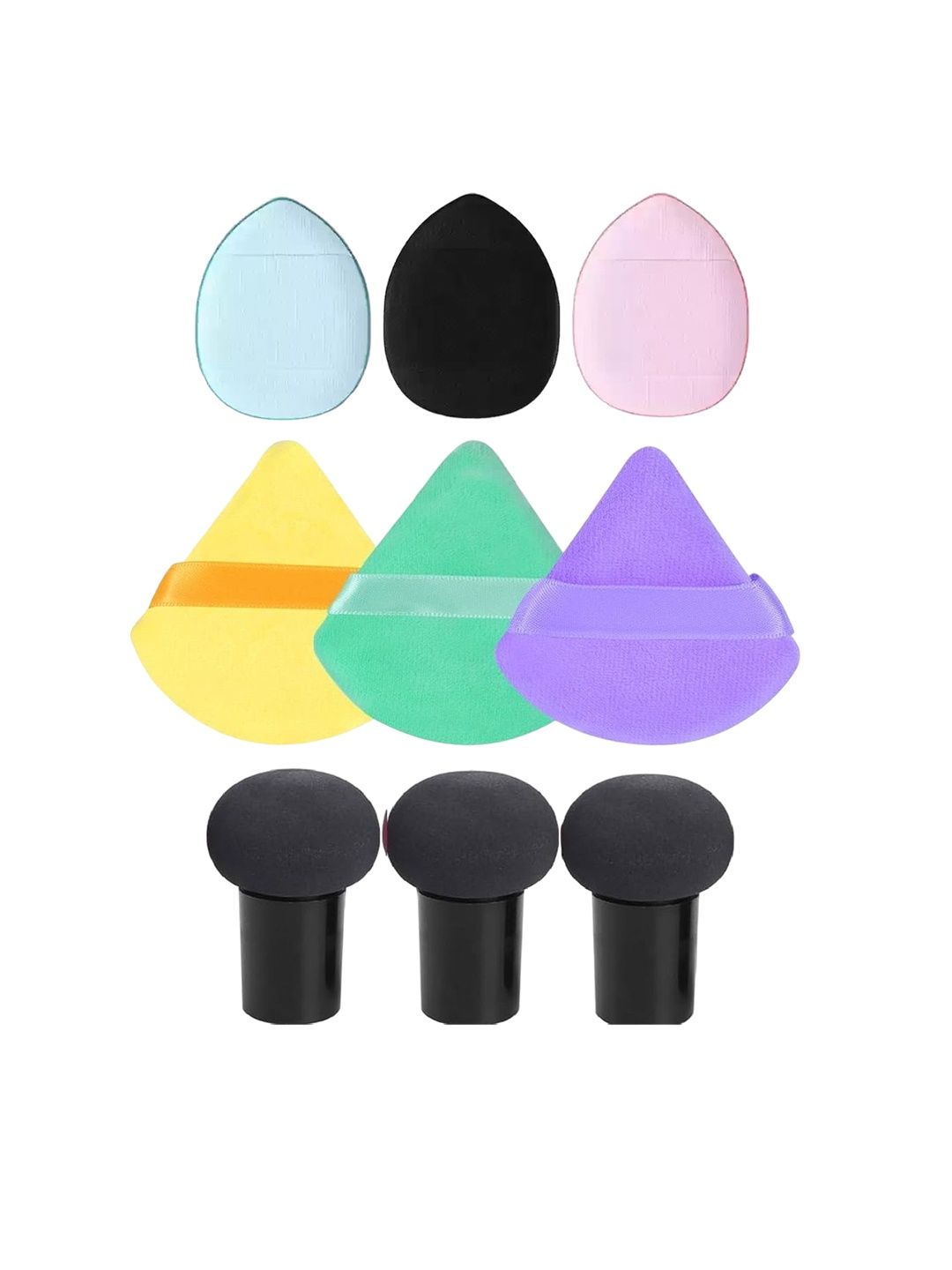 

Facejewel 9 Pcs Finger Sponge & Triangle Puff With Mushroom Puff, Black