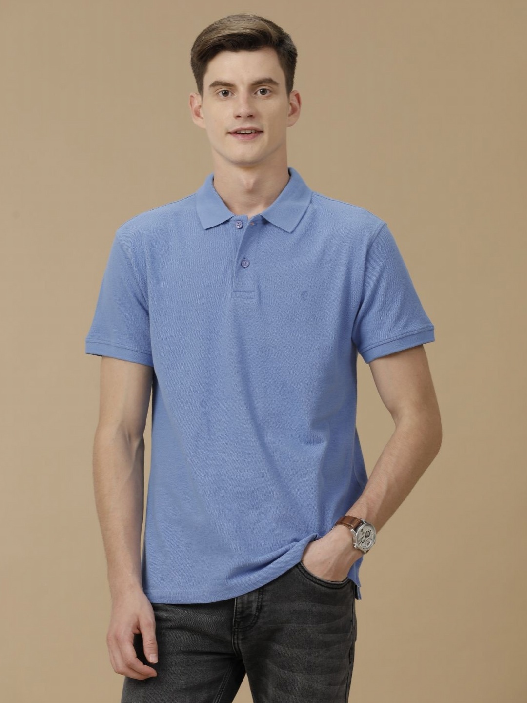 

CAVALLO by Linen Club Men Solid Polo Collar Slim Fit T-shirt, Blue