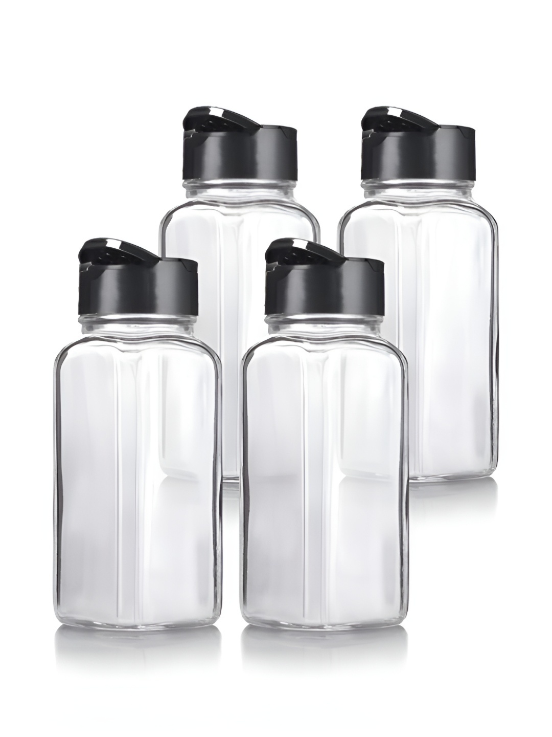 

tyche enterprises Transparent & Black 4 Pieces Glass Dishwasher Safe Container 100ml