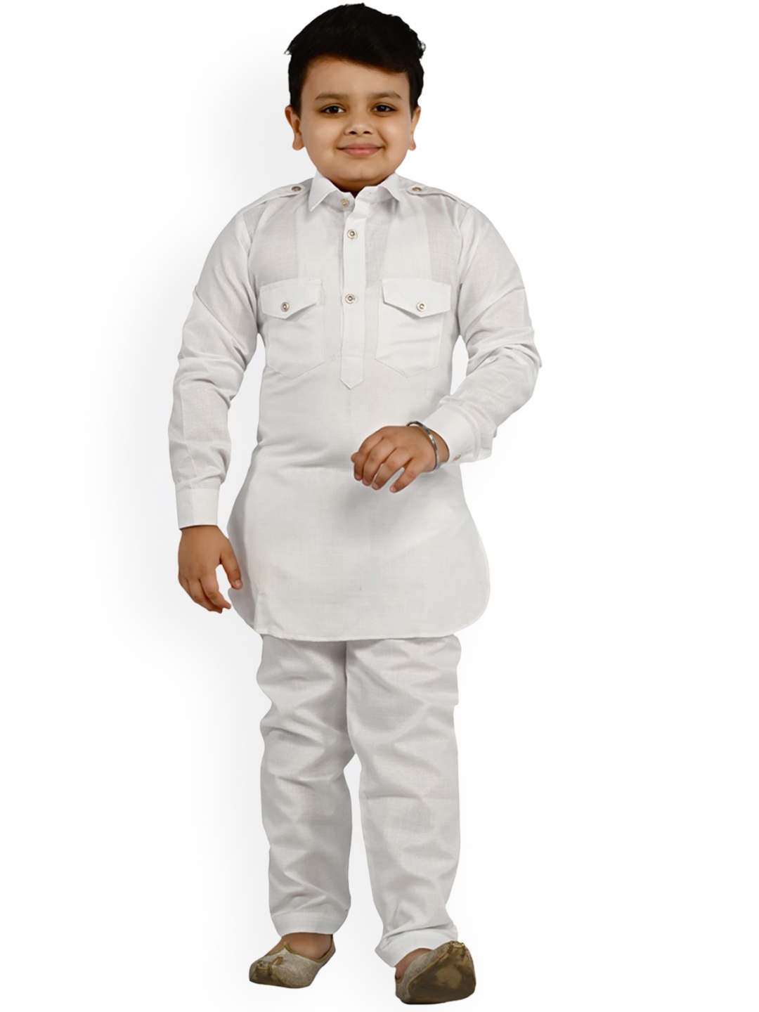 

Arshia Fashions Boys Shirt Collar Regular Pathani Kurta with Pyjamas, White