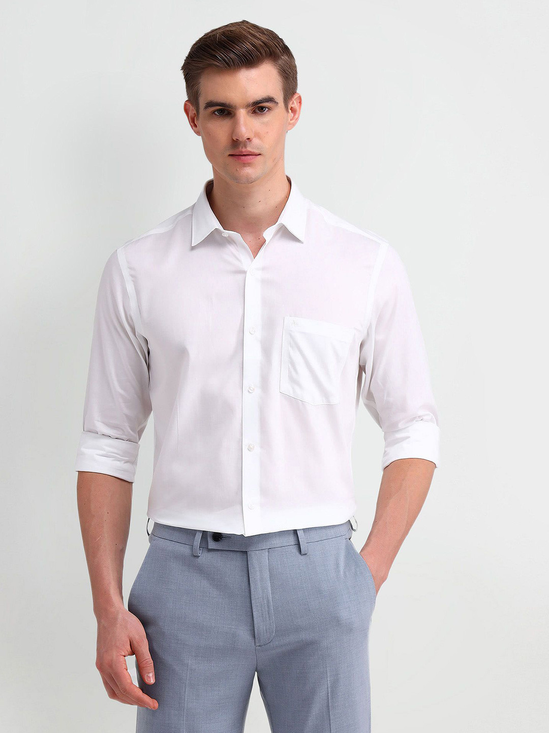 

Arrow Men Classic Spread Collar Solid Cotton Formal Shirt, White