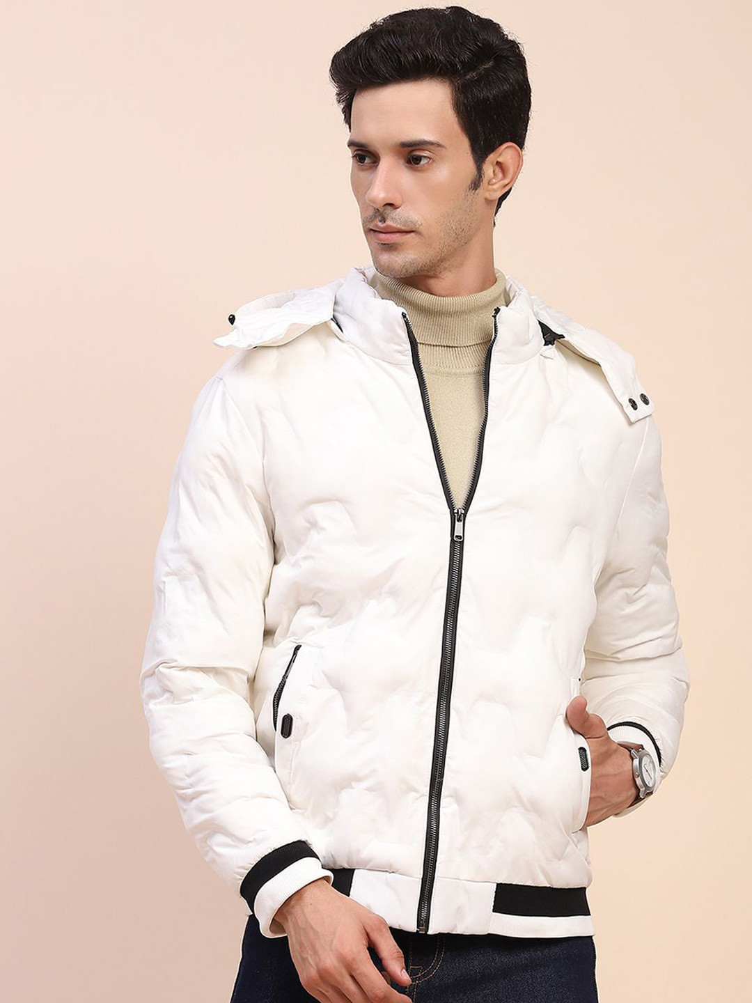 

CAMLA Men Camouflage Striped Lightweight Running Bomber Jacket, White