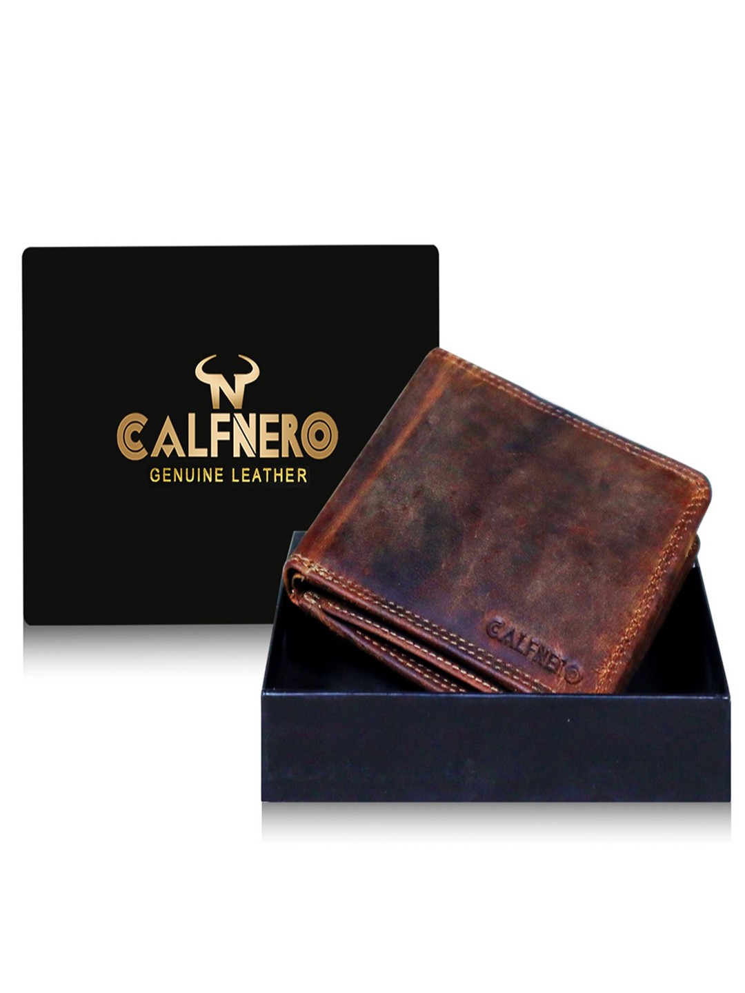 

CALFNERO Men Leather Two Fold Wallet, Brown