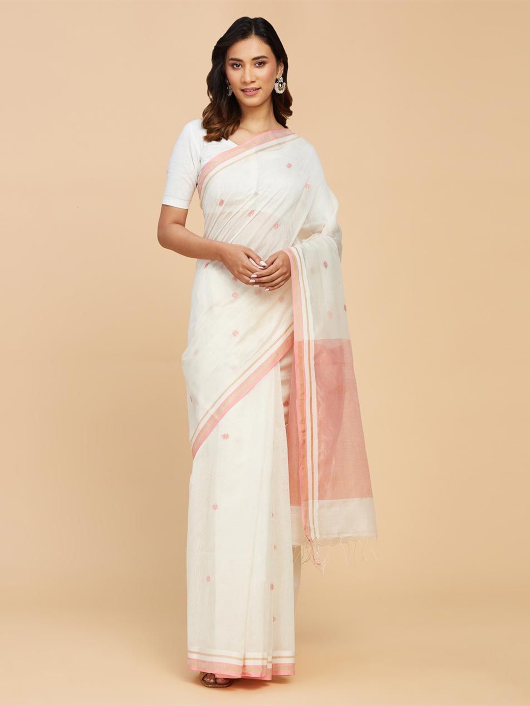 

Fabindia Woven Design Zari Silk Cotton Saree, White