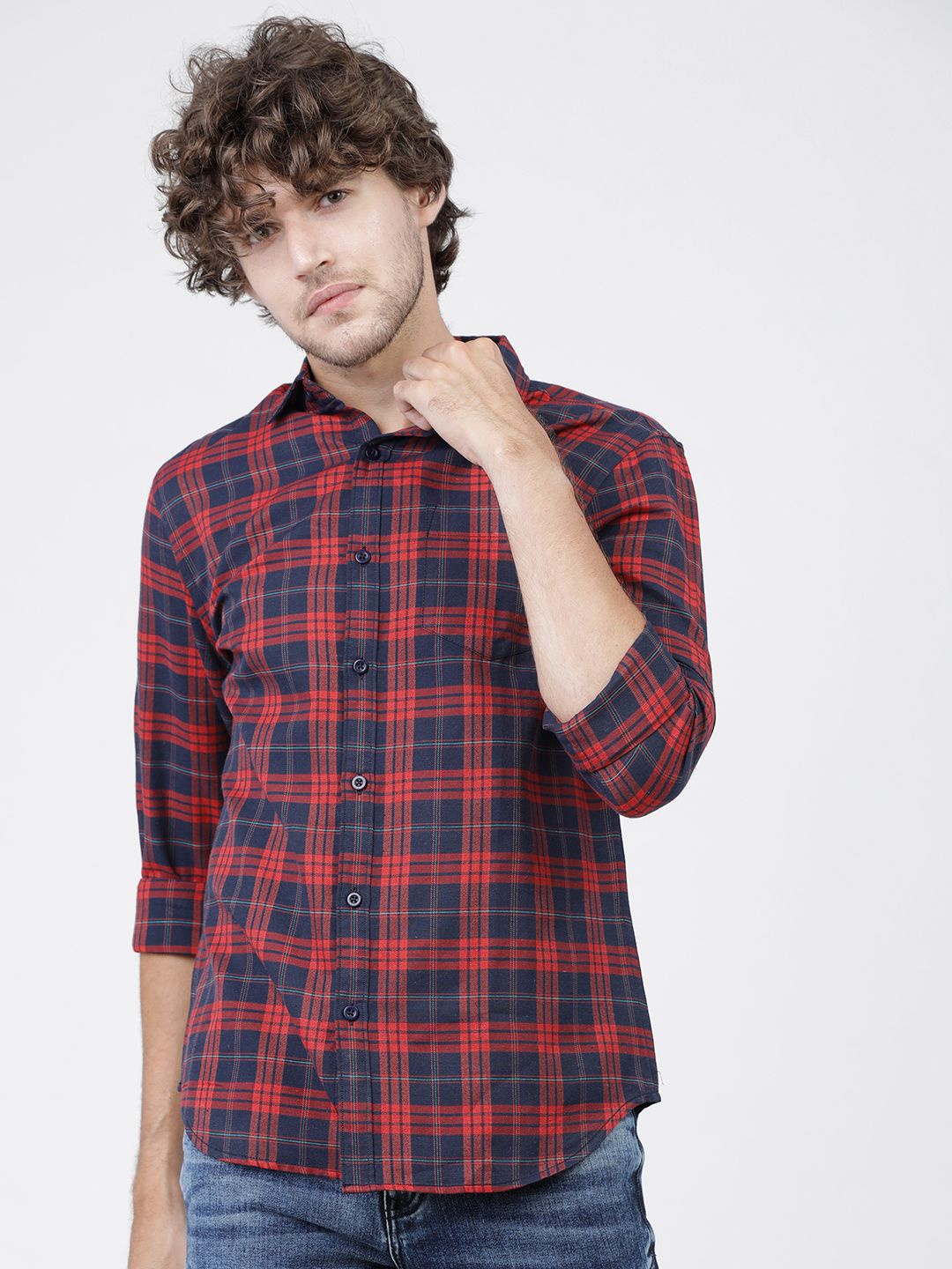 

Ketch Mens Checked Casual Slim Fit Shirt, Navy blue