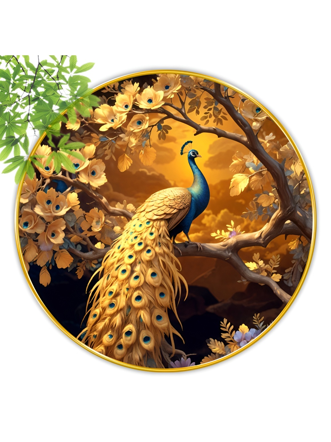 

SAF Gold-Toned & Blue Peacock Wooden Wall Paintings