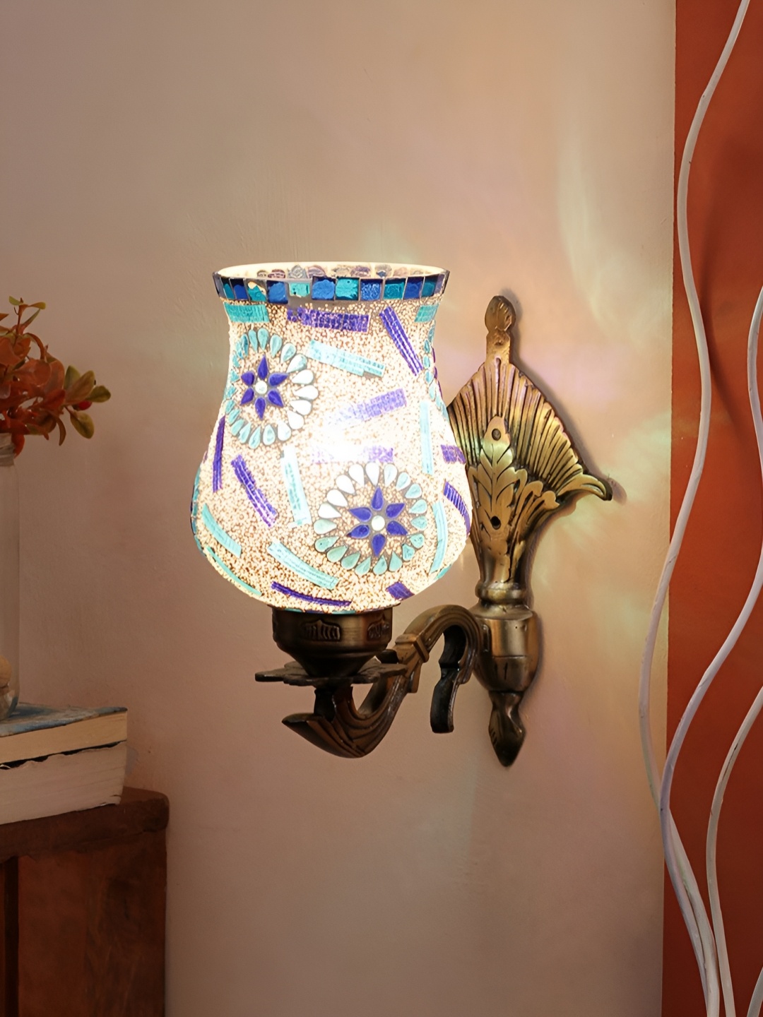 

Devansh White & Blue Floral Textured Bell Shaped Metal & Glass Wall Lamp