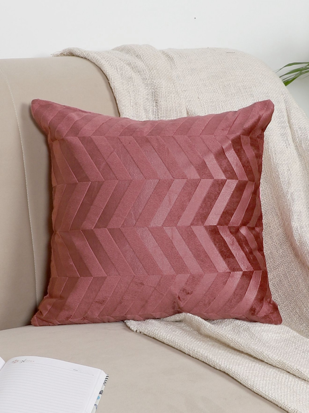 

MFD HOME FURNISHING Pink Striped Velvet Square Cushion Covers