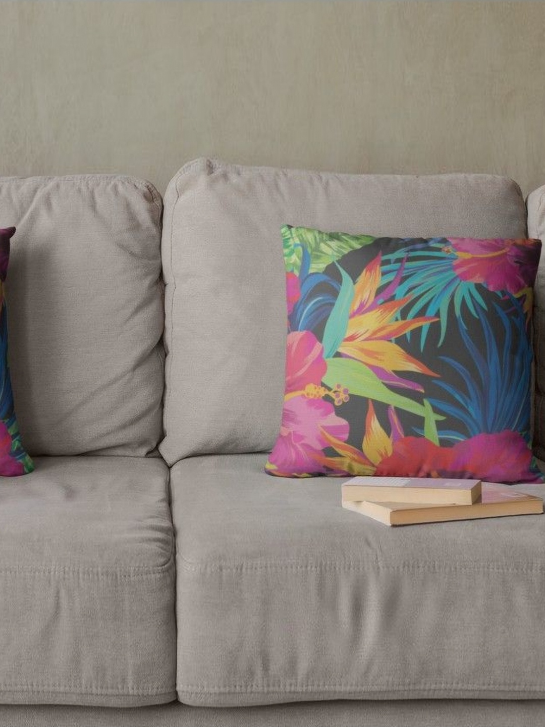 

THEYAYACAFE Black & Blue 2 Pieces Floral Printed Velvet Square Cushion Covers