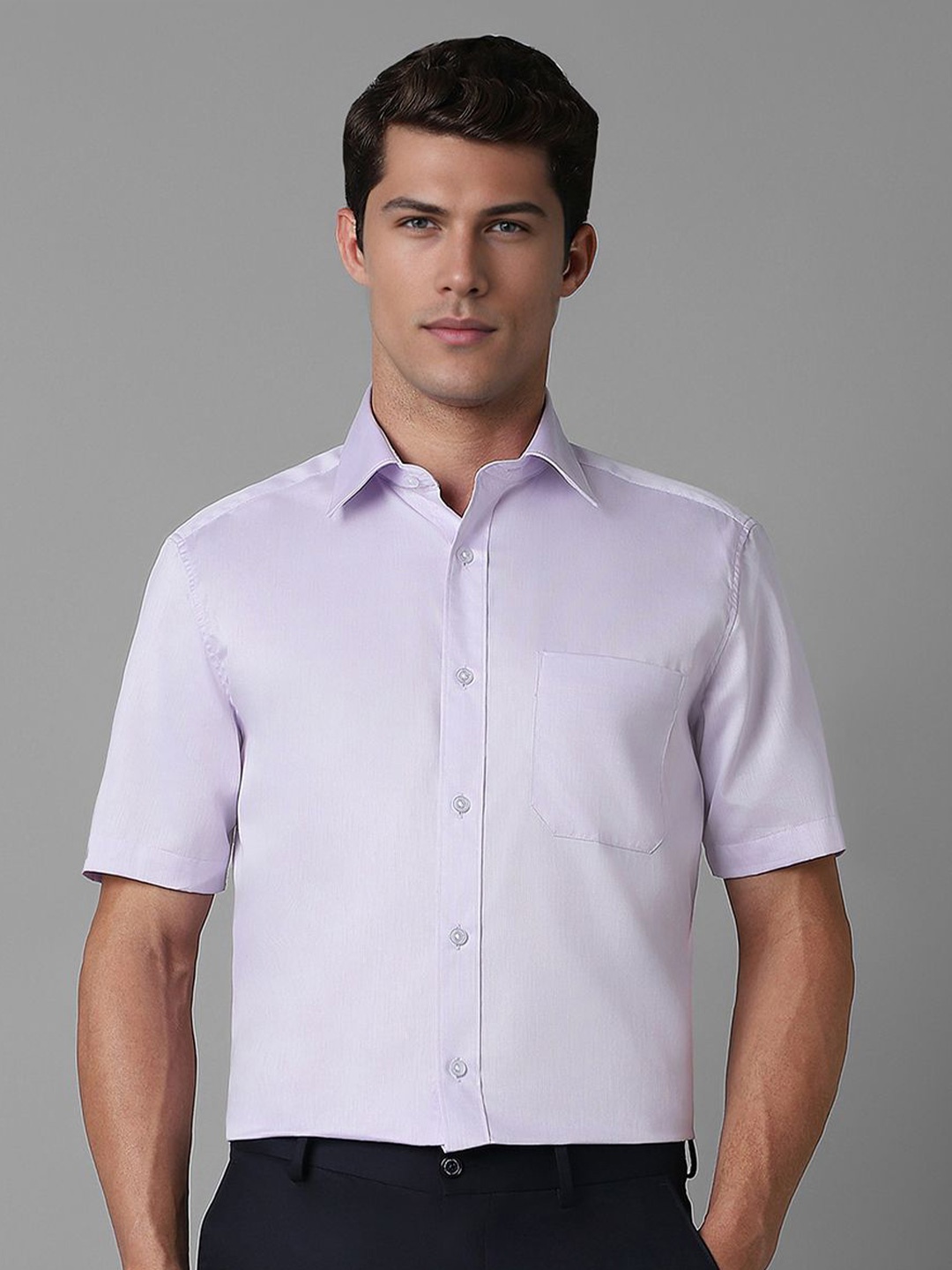 

Louis Philippe Men Classic Spread Collar Solid Cotton Formal Shirt, Lavender