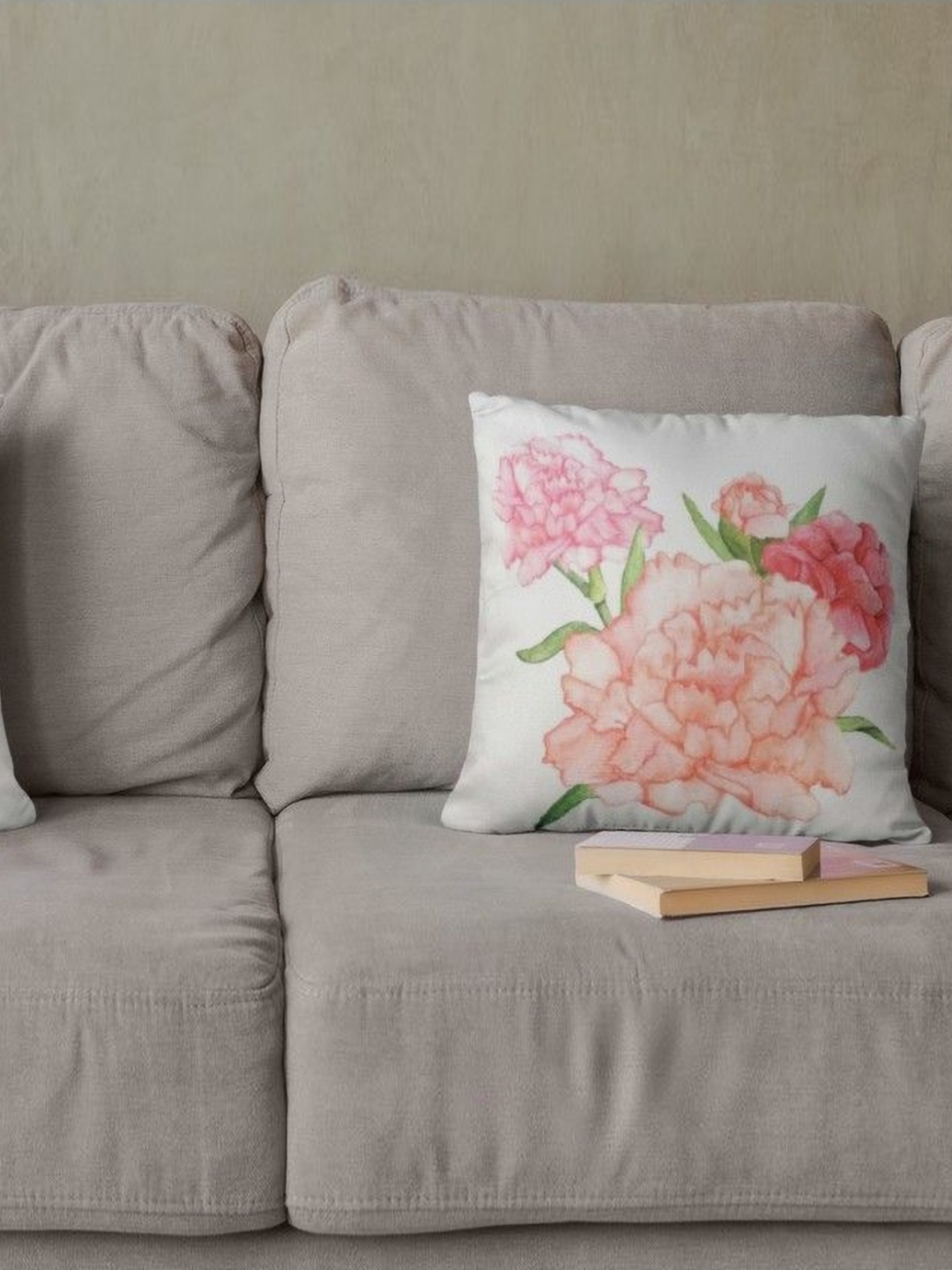 

THEYAYACAFE White & Pink 2 Pieces Floral Printed Velvet Square Cushion Covers