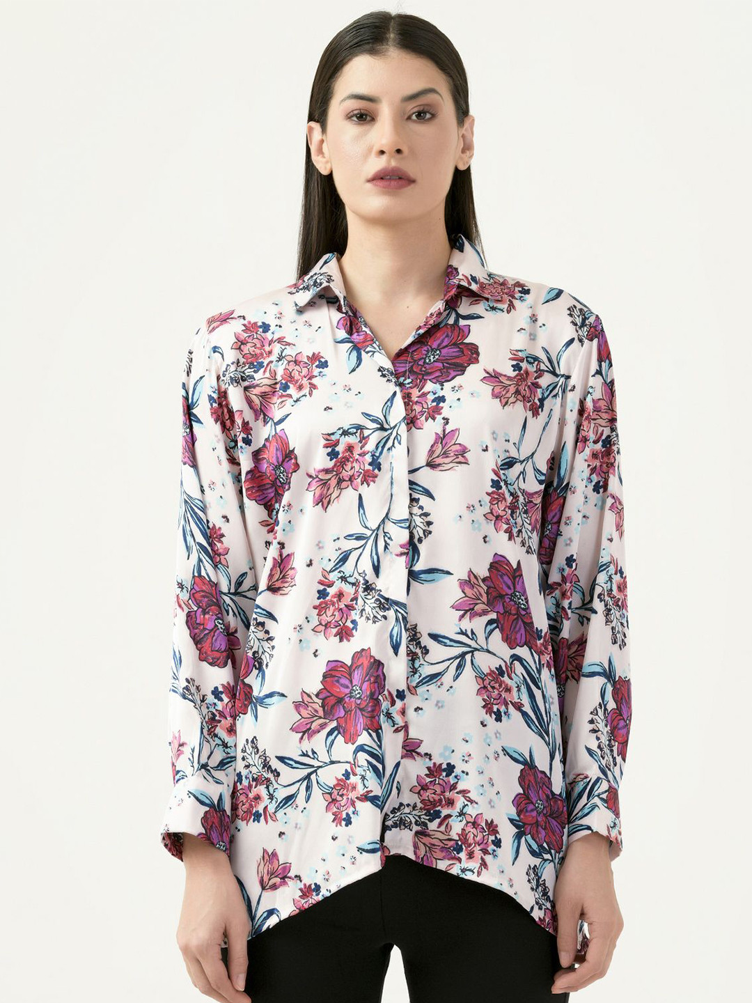 

Albion By CnM Women Spread Collar Floral Printed Polycotton Casual Shirt, White
