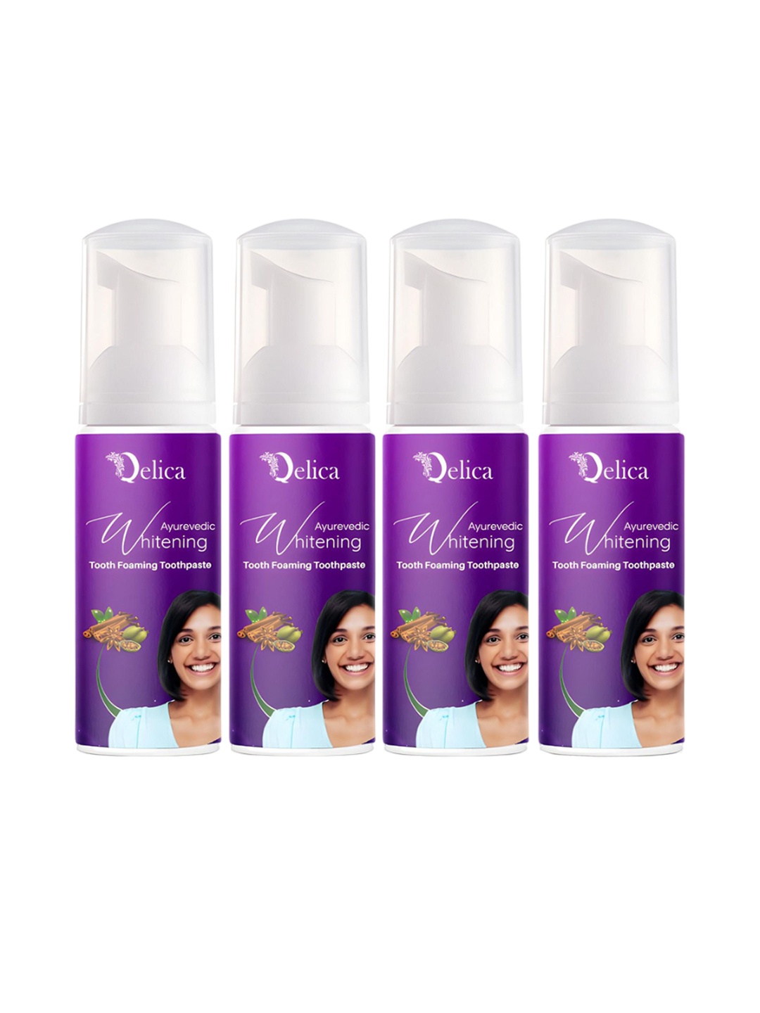 

Qelica Set Of 4 Ayurvedic Teeth Whitening Foam Toothpaste-60ml Each, Purple