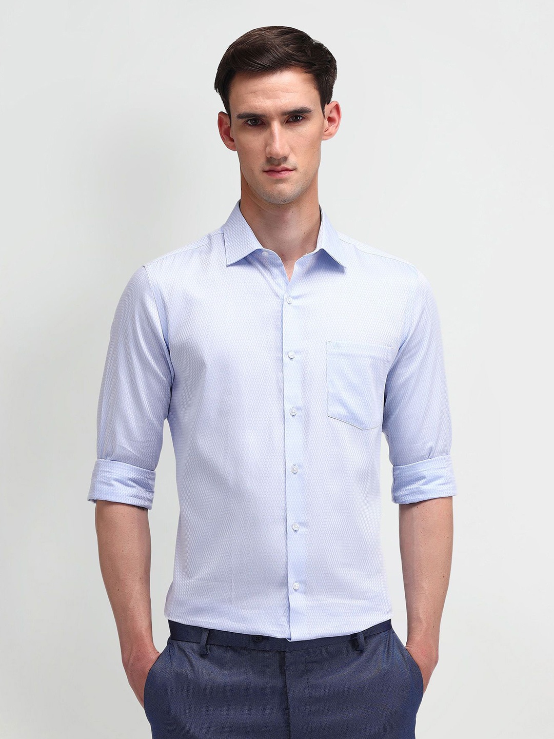 

Arrow Men Classic Spread Collar Micro Ditsy Printed Cotton Formal Shirt, Blue