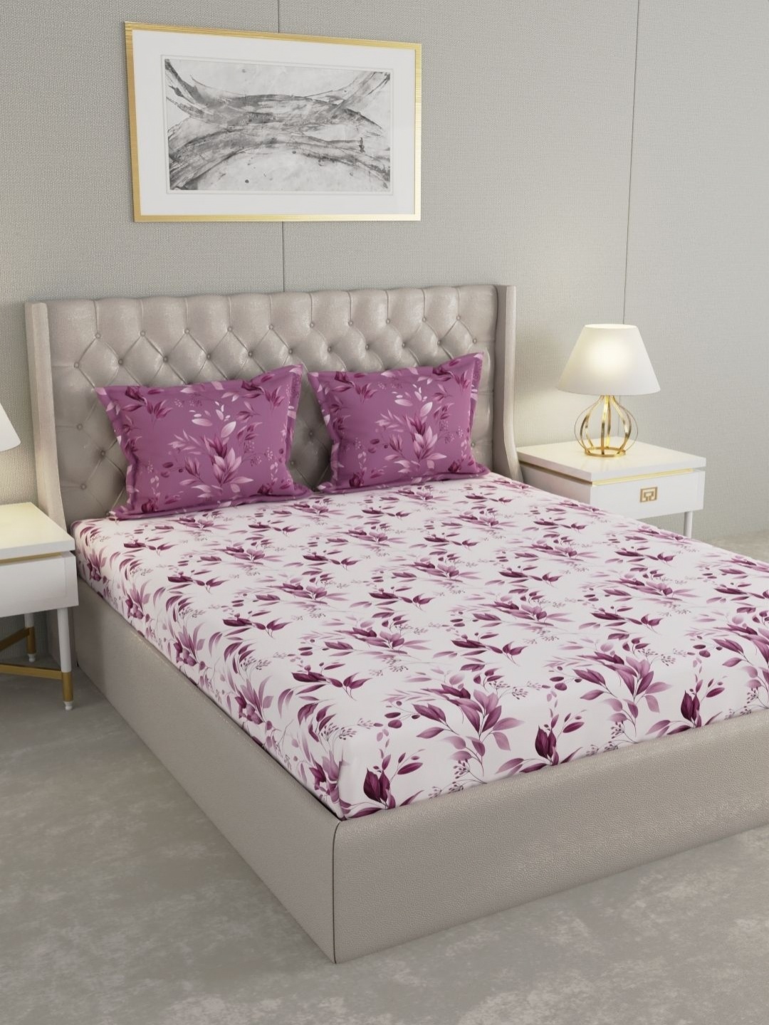 

Raymond Home Camphor Magenta Floral Printed 144 TC Cotton Queen Bedsheet & 2 Pillow Covers