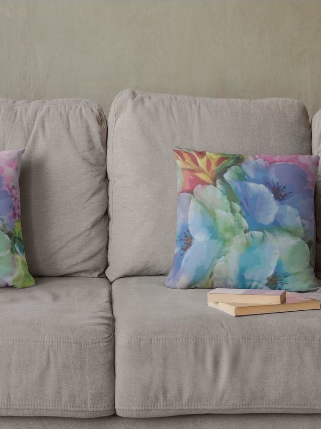 

THEYAYACAFE Blue & Pink 2 Pieces Floral Printed Velvet Square Cushion Covers