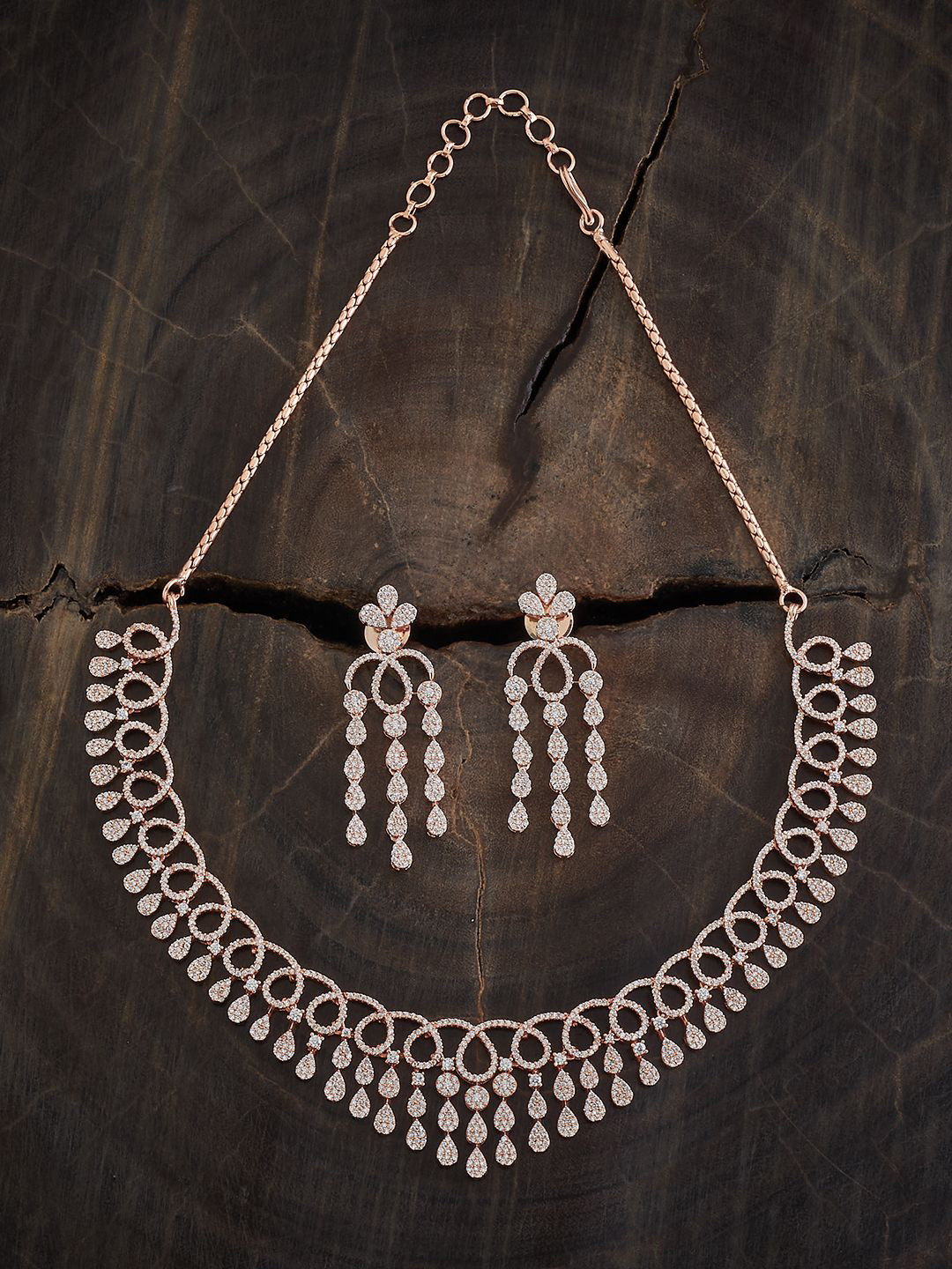 

Kushal's Fashion Jewellery Rose Gold-Plated CZ Studded jewellery Set