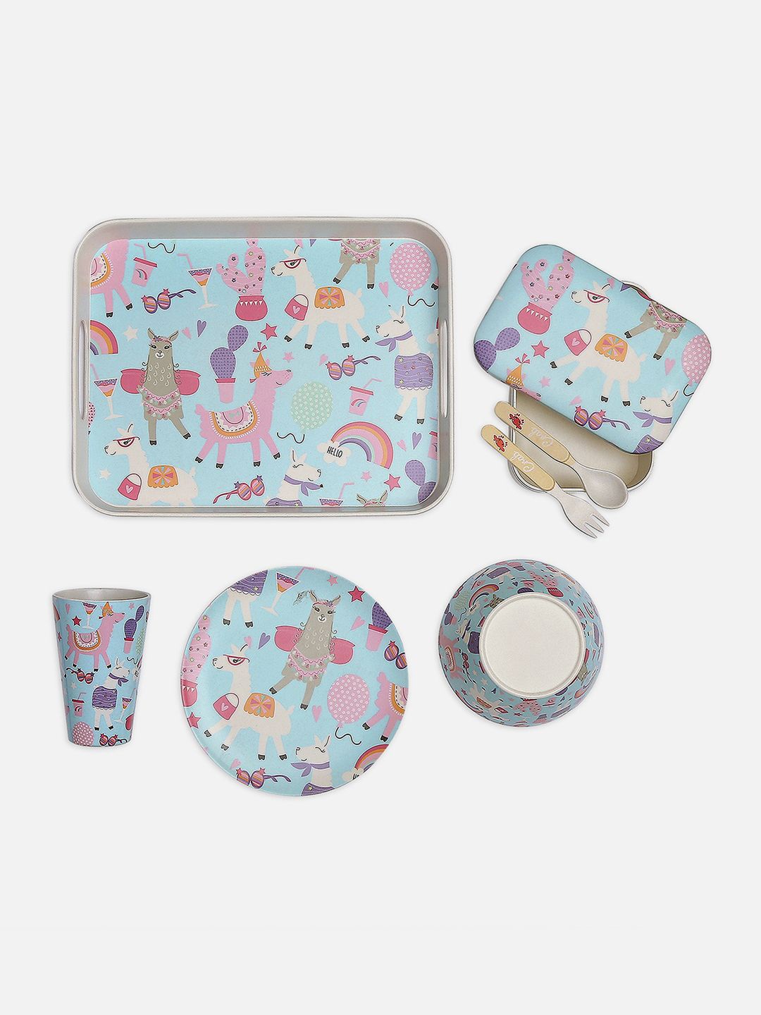 

Little Surprise Box LLP Pink & Blue 7 Pieces Printed Eco Friendly Dinner Set