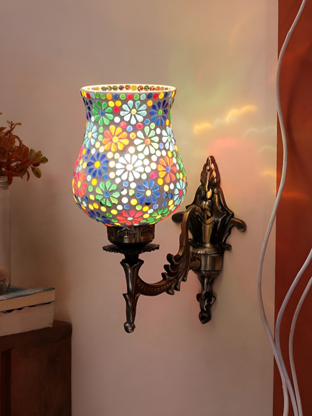 

Devansh White & Blue Floral Textured Bell Shaped Metal & Glass Wall Lamp