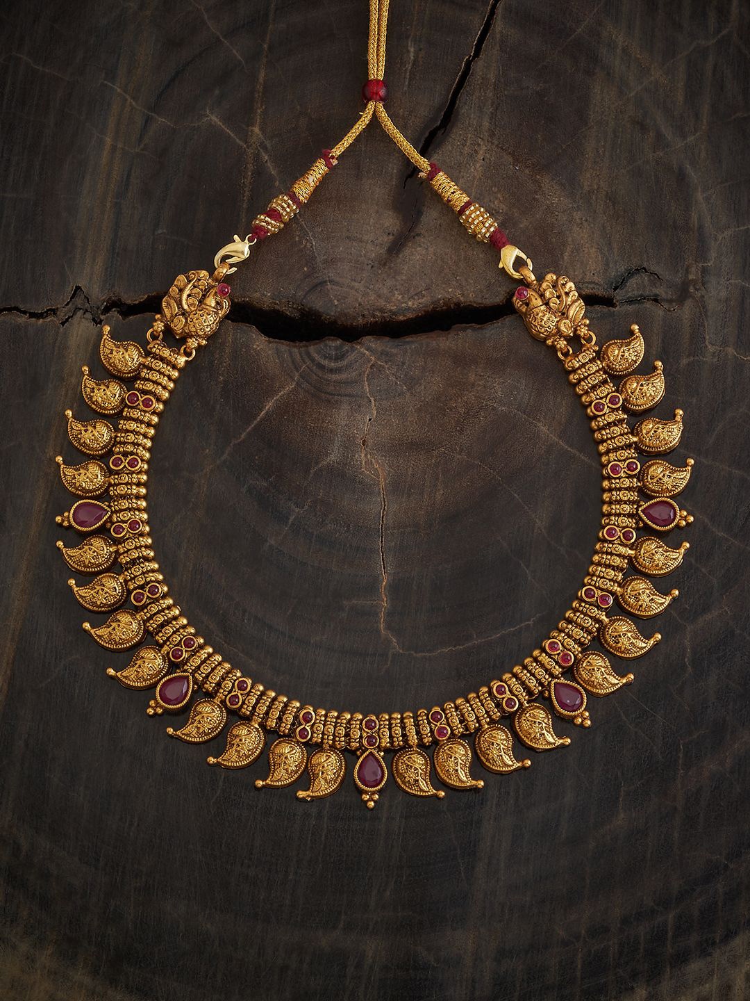 

Kushal's Fashion Jewellery 92.5 Pure Silver Gold-Plated Stone Studded Temple Necklace