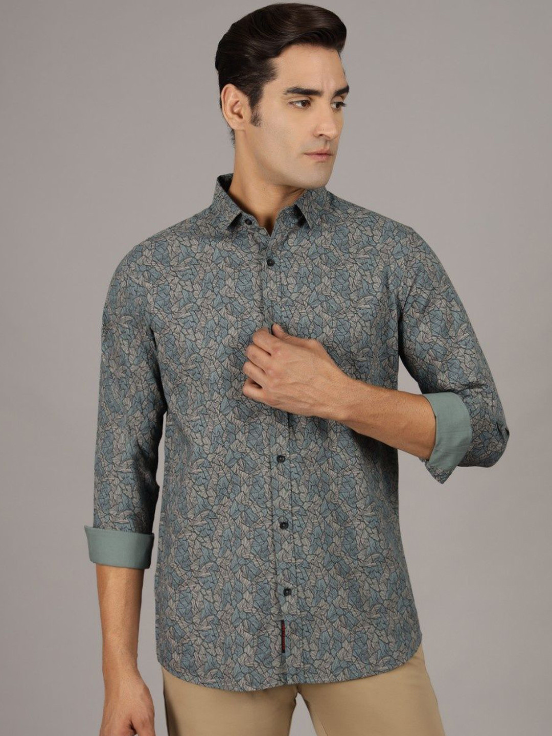 

Gavin Paris Men Original Spread Collar Floral Printed Cotton Casual Shirt, Teal