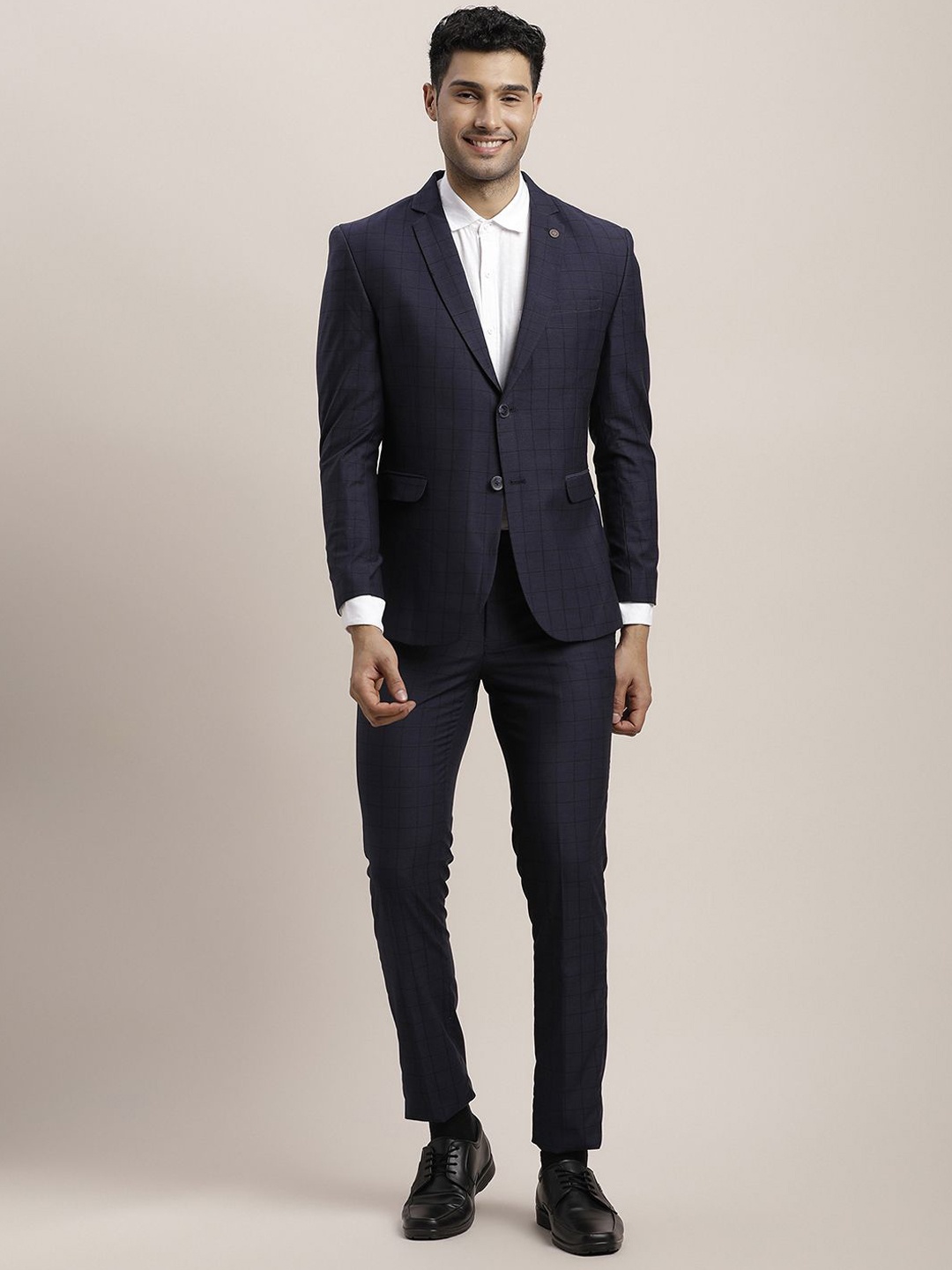 

Turtle Men Checked Single-Breasted Two-Piece Suit, Navy blue