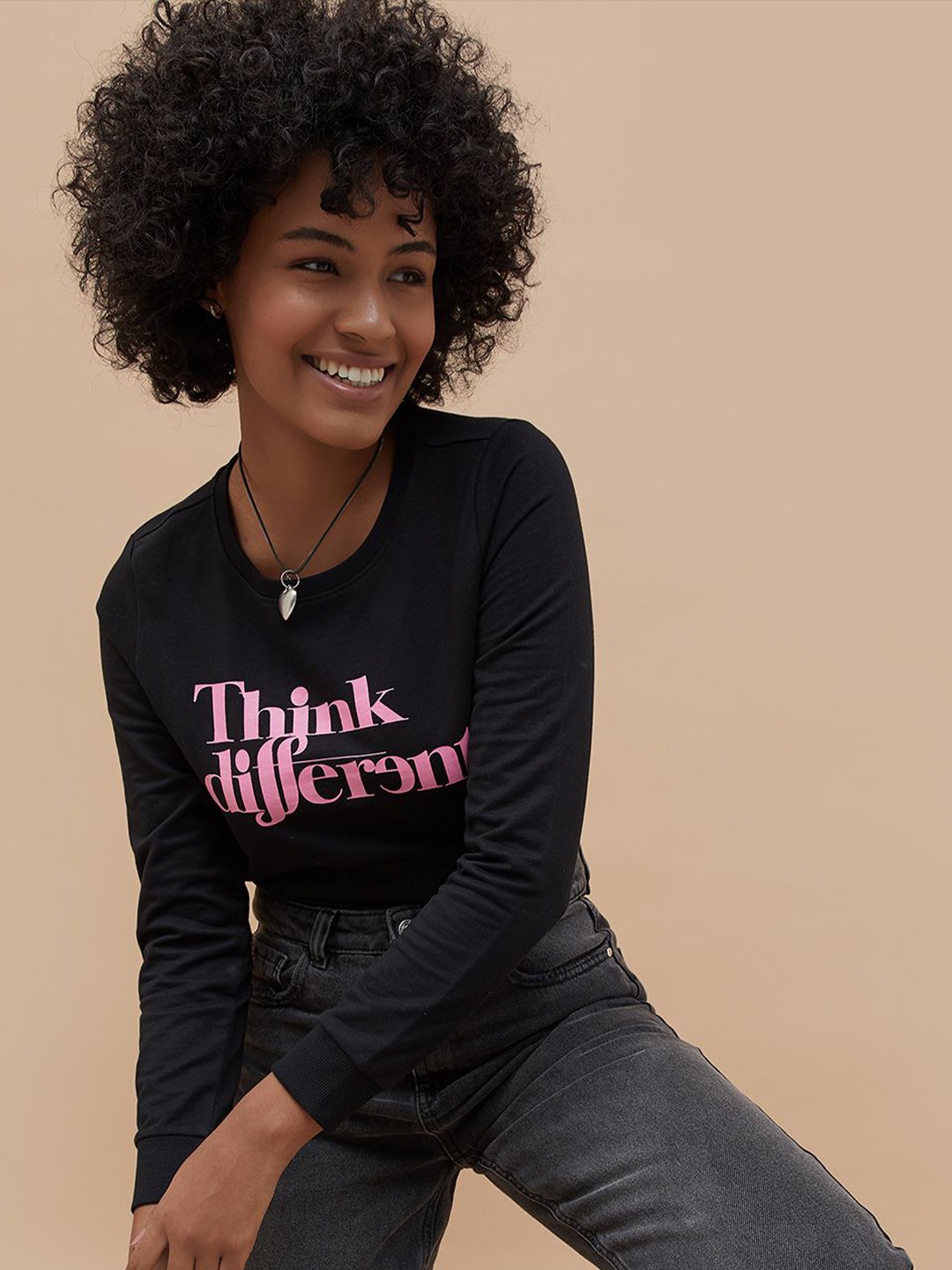 

Fame Forever by Lifestyle Women Typography Printed Round Neck Sweatshirt, Black