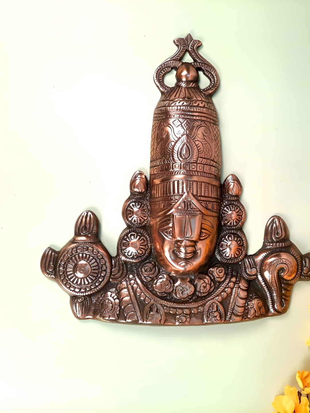 

apka mart Brown & Black Metal Textured Lord Balaji Wall Decor, Copper