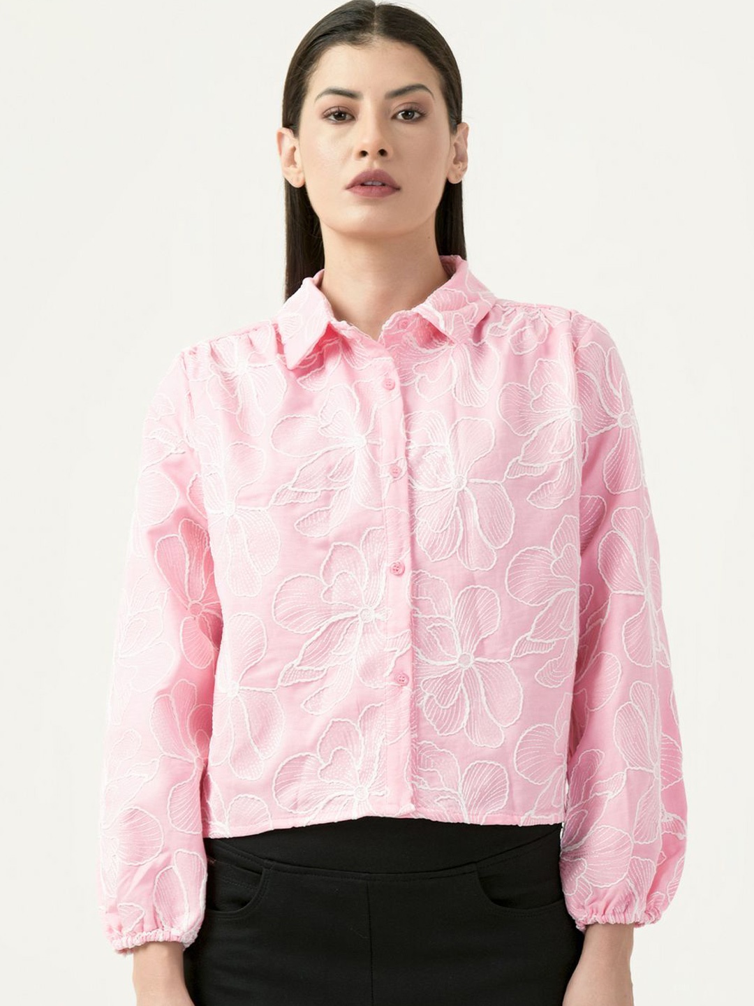 

Albion By CnM Women Spread Collar Floral Printed Polycotton Casual Shirt, Pink