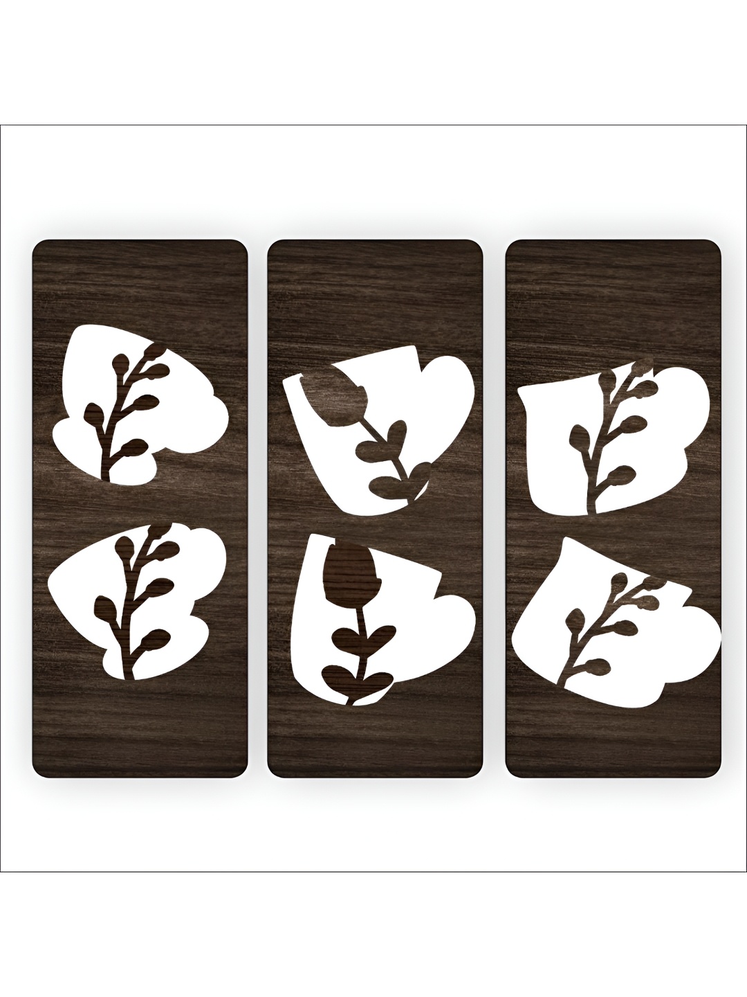 

CVANU Brown & White 3 Pieces Printed Wooden Wall Decor
